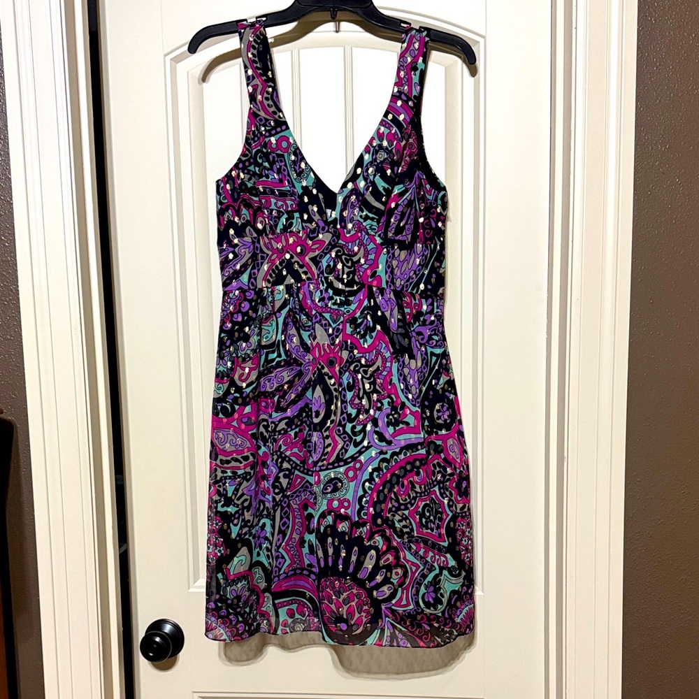 Tibi Elegant Sparkling Silk Multicolor Paisley Dress